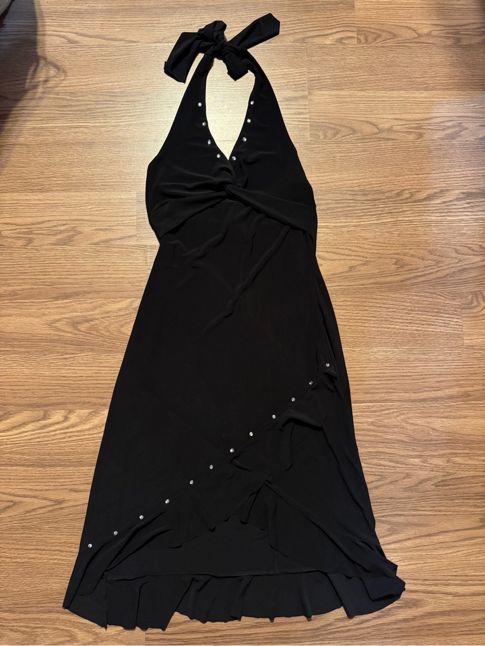 Vintage Y2K Ire Black Halter Maxi Dress with Stud Trim